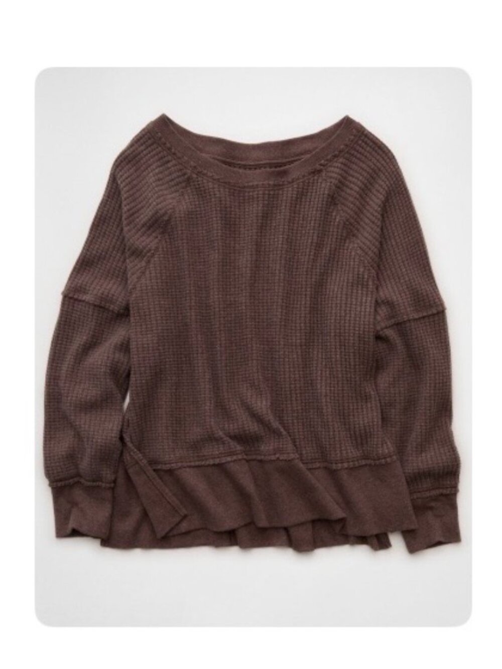 AE Big Hug Off the Shoulder Sweater Waffle Knit Medium Oversized Brown